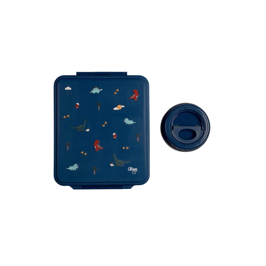 Grand lunch box z termosem - Blue Dino / Citron