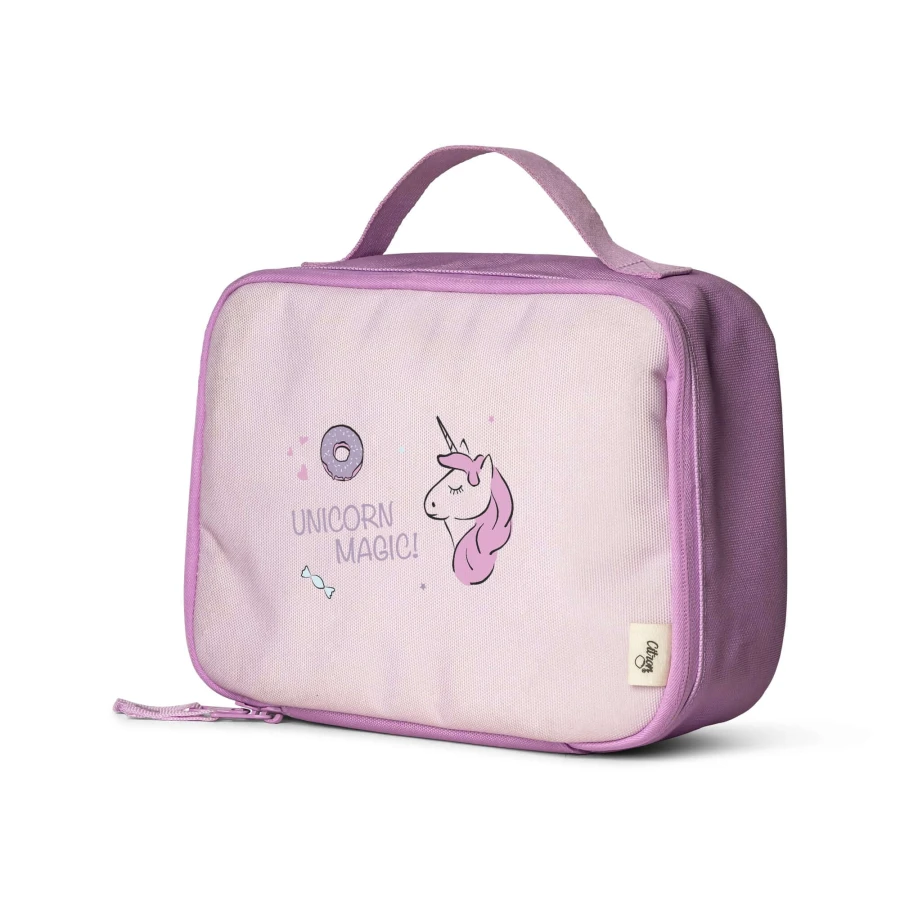 Kwadratowy Lunch Bag, śniadaniówka - Stormy Unicorn / Citron