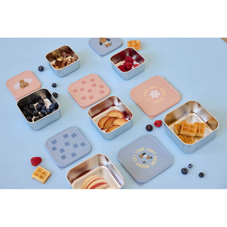 Pojemnik na przekąski snackbox ze stali nierdzewnej 3 szt. Pattern Party blue / Lassig