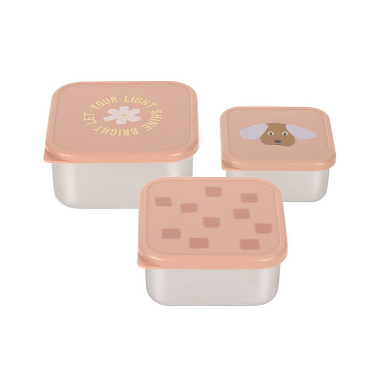 Pojemnik na przekąski snackbox ze stali nierdzewnej 3 szt. Pattern Party rose / Lassig