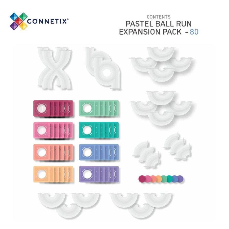 Klocki magnetyczne kulodrom Pastel Ball Run Expansion Pack 80 el. / Connetix