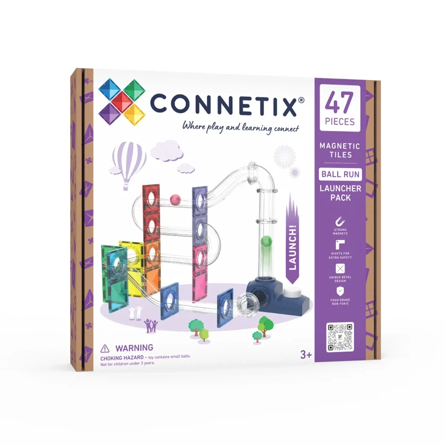 Klocki magnetyczne kulodrom wyrzutnia Ball Run Launcher Pack 47 el. / Connetix