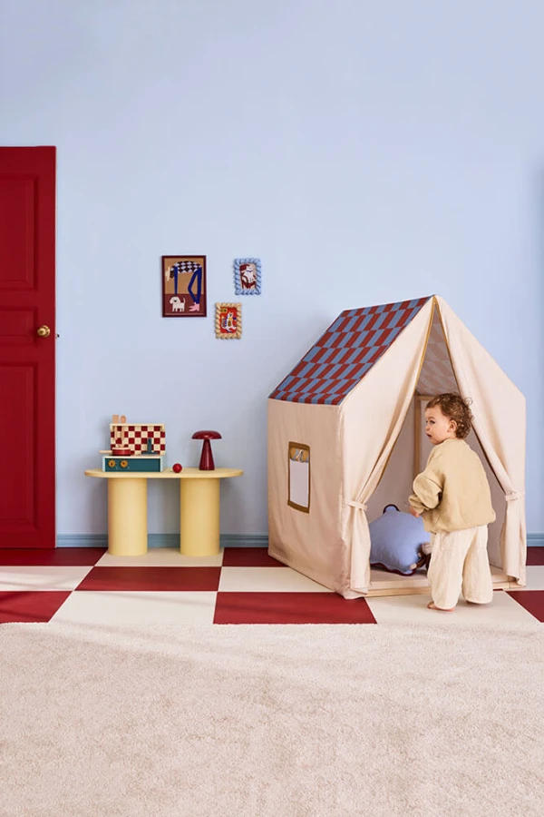 Namiot, domek z dachem w kratkę - dusty blue check / Kids Concept