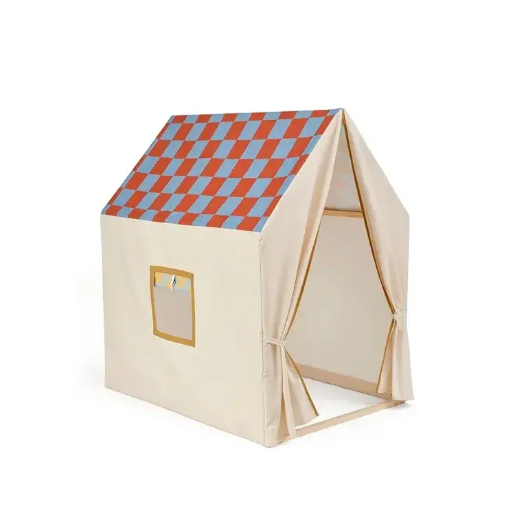 Namiot, domek z dachem w kratkę - dusty blue check / Kids Concept