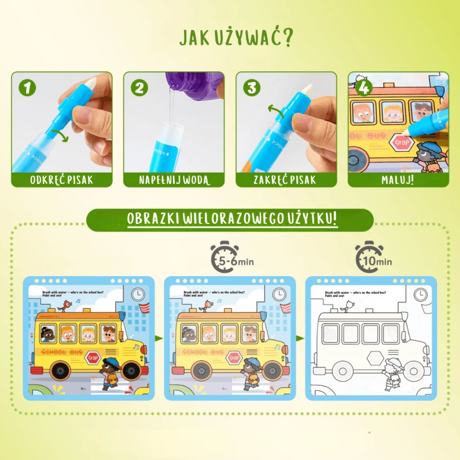 Kolorowanka wodna wielorazowa z naklejkami - Zwierzęta, 3+ / Jarmelo
