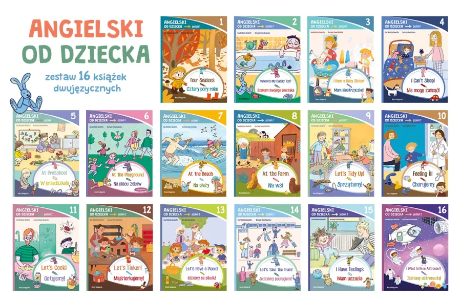 Angielski od dziecka - zestaw 16 książek dwujęzycznych / Nasza Księgarnia