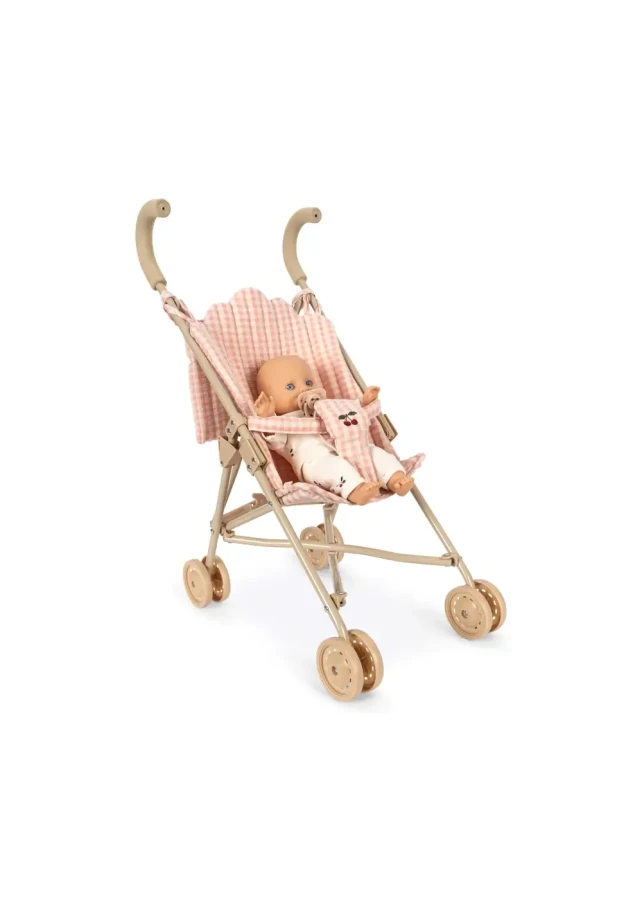 Zestaw z wózkiem i lalką Poppy - pink check / Konges slojd