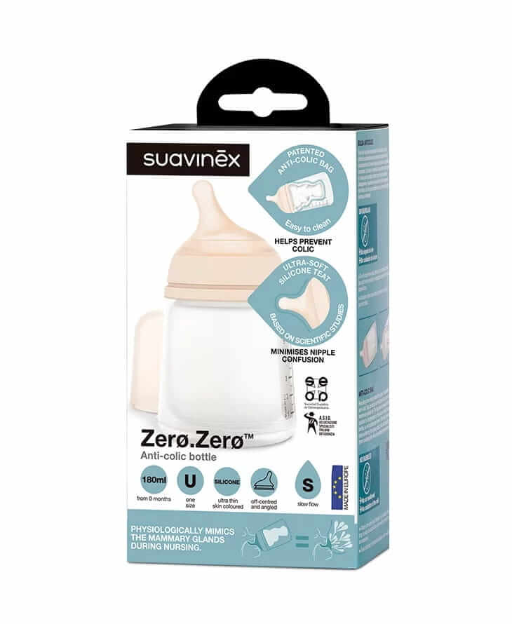 USZKODZONE OPAKOWANIE: Butelka ze smoczkiem o wolnym przepływie 180ml zero zero / Suavinex