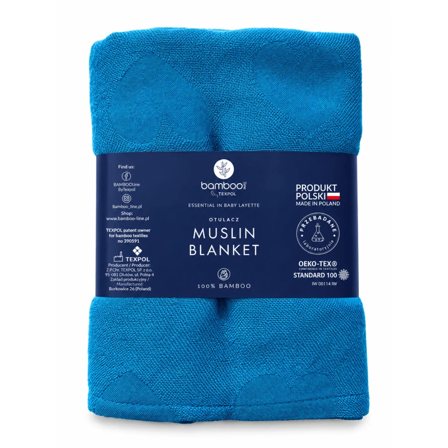 Otulacz bambusowy Serca Jeans 120x120 cm / bamboo-line
