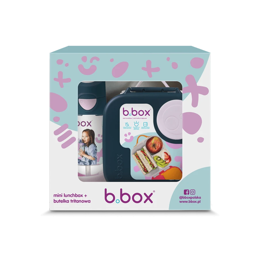 Zestaw Mini Lunchbox + Butelka tritanowa ze słomką 450 ml - Indigo Rose / B.box
