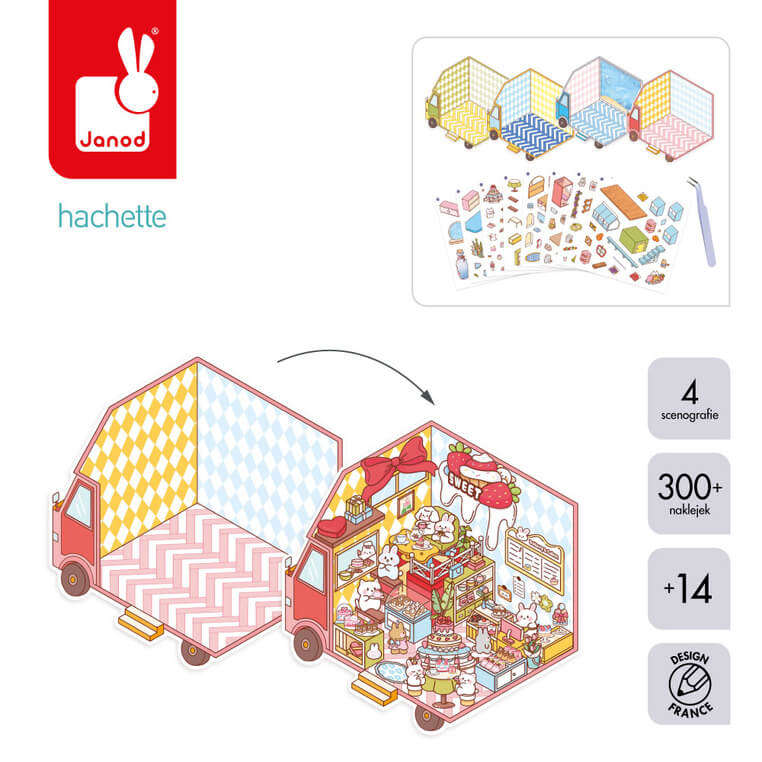 Zestaw kreatywny Scenki do wyklejania z mini naklejkami i pęsetą Cosy stickers - Ciężarówka / Janod