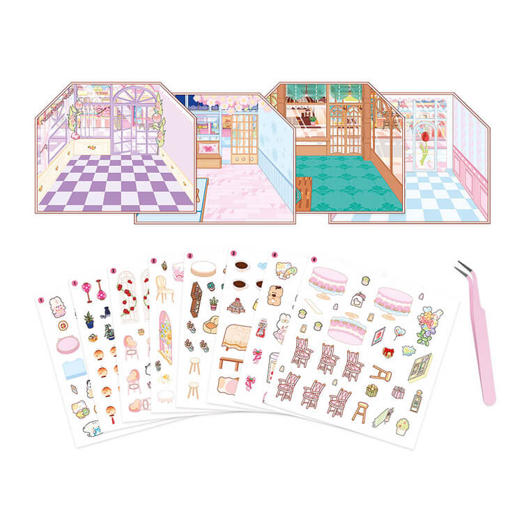 Zestaw kreatywny Scenki do wyklejania z mini naklejkami i pęsetą Cosy stickers - Restauracja / Janod