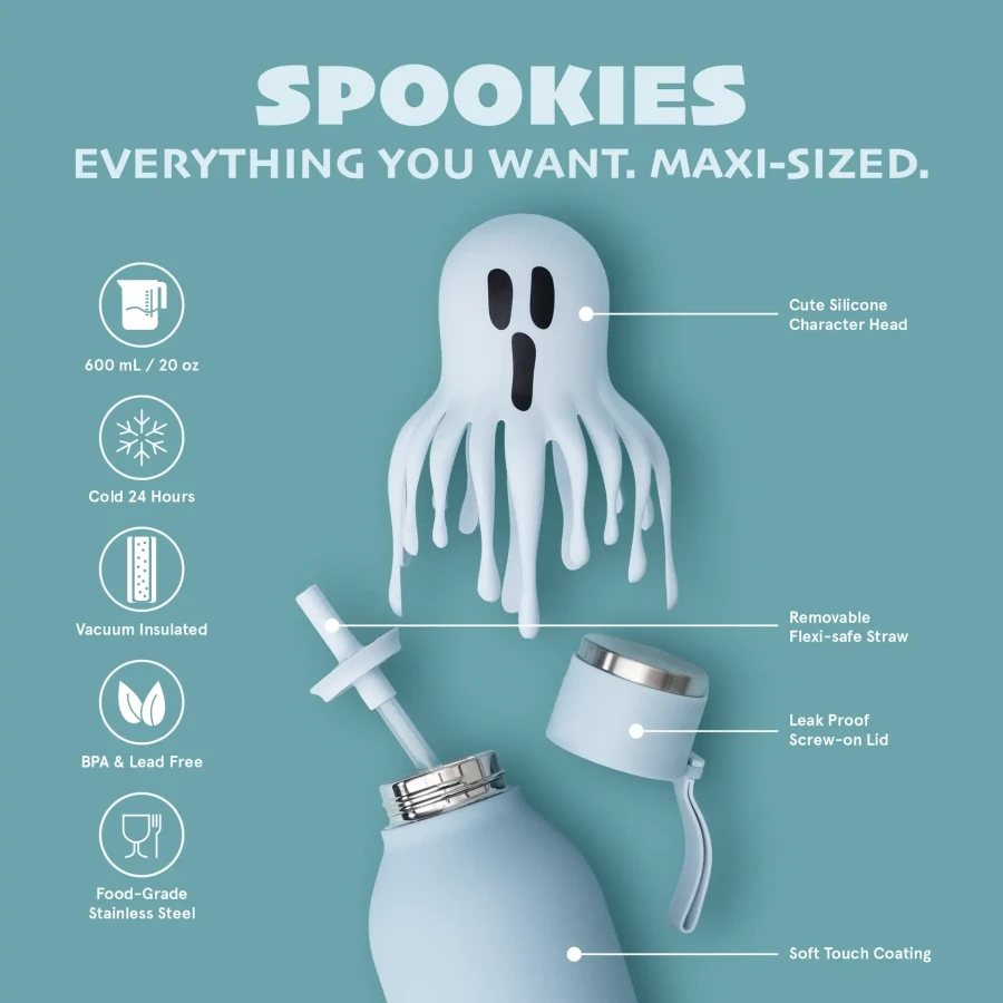 Butelka termiczna ze słomką Maxi Spookie, 660 ml - Ghost / Asobu Halloween
