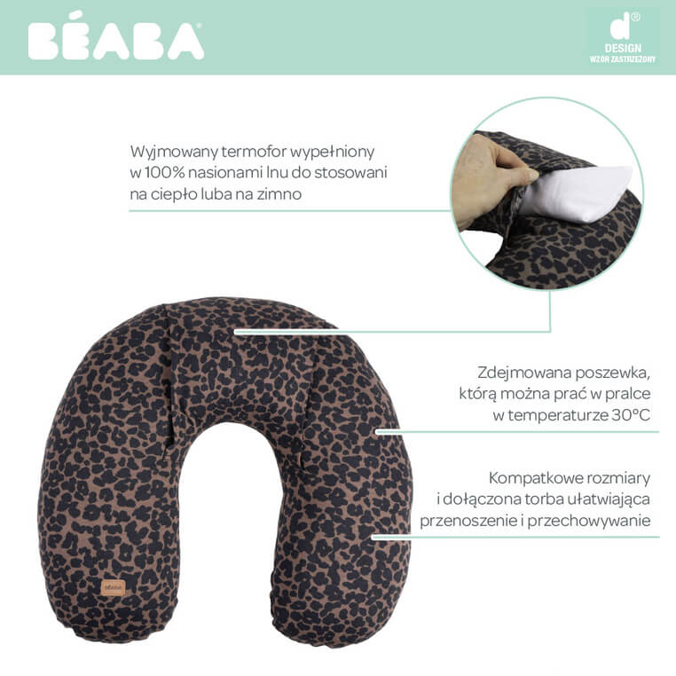 Poduszka z termoforem z pestek lnu 2w1 Little warmy Jersey - Leopard / Beaba
