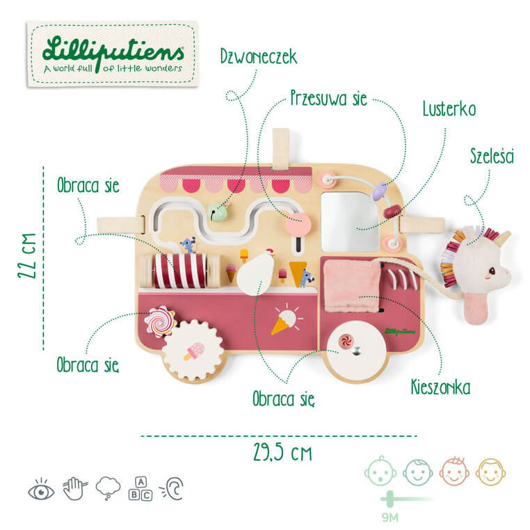 Drewniana tablica manipulacyjna Lodziarnia Jednorożec Lena 9m+ / Lilliputiens