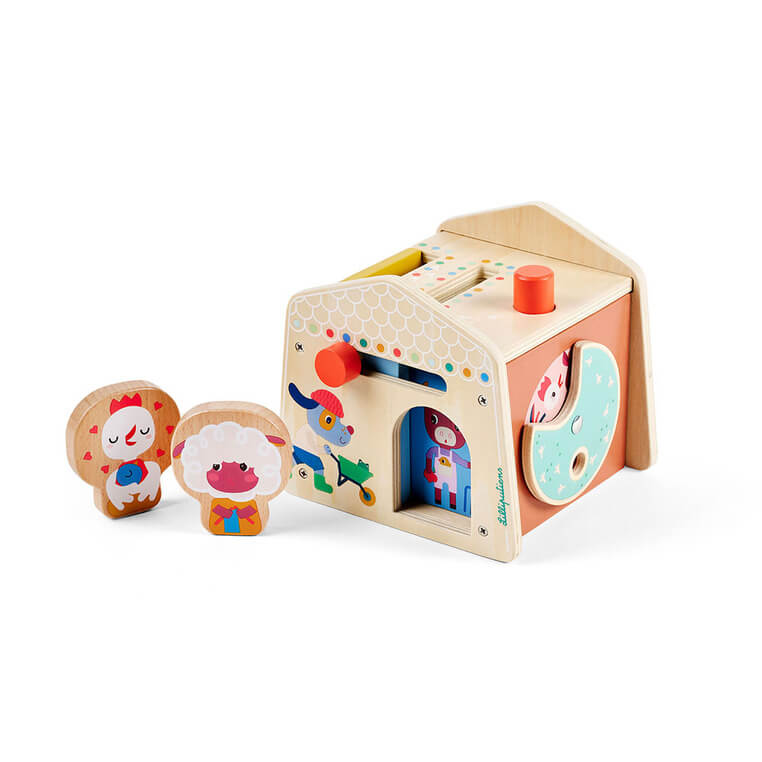 Drewniany domek manipulacyjny Zabawa w chowanego 12m+ / Lilliputiens