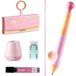 Ołówek Automatyczny WOW Grip 2mm Różowy - ergonomiczny uchwyt, temperówka, wkłady grafitowe 12 szt. HB, gumka, etui / Jarmelo