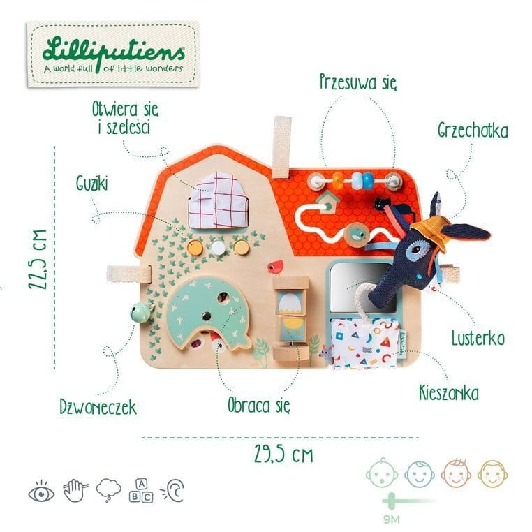 Drewniana tablica manipulacyjna Farma 9 m+ / Lilliputiens