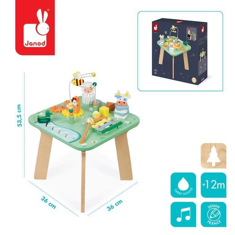 Wielofunkcyjny stolik edukacyjny drewniany Łąka 12 m+ / Jano