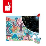 Świecące puzzle z mini-lampką UV Las 24 elementy 3+ / Janod