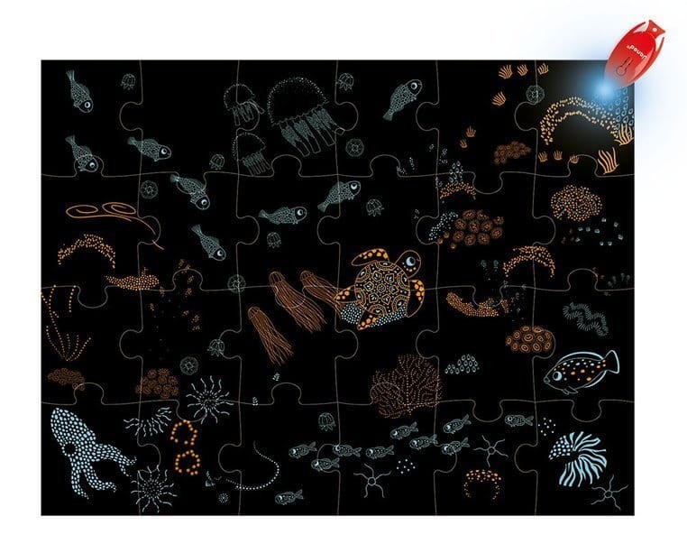 Świecące puzzle z mini-lampką UV Ocean 24 elementy 3+ / Janod