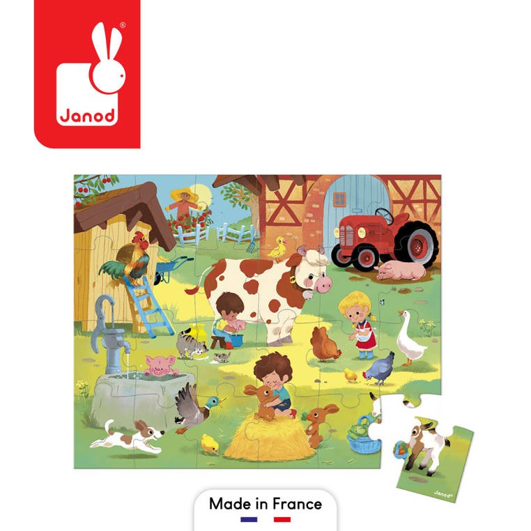 Puzzle w walizce Dzień na farmie 24 elementy 3+ / Janod