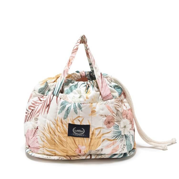 Organizer na pieluchy pikowany - Boho Palms Light - powder pink / La Millou