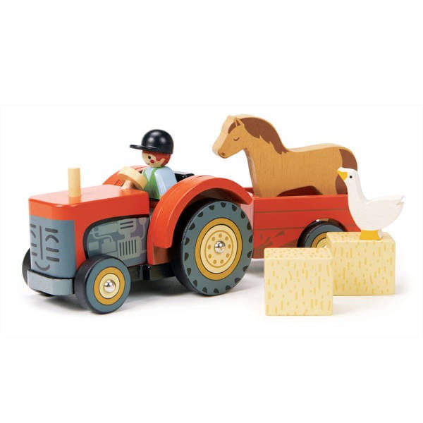 Drewniany traktor z przyczepą i akcesoriami / Tender Leaf Toys