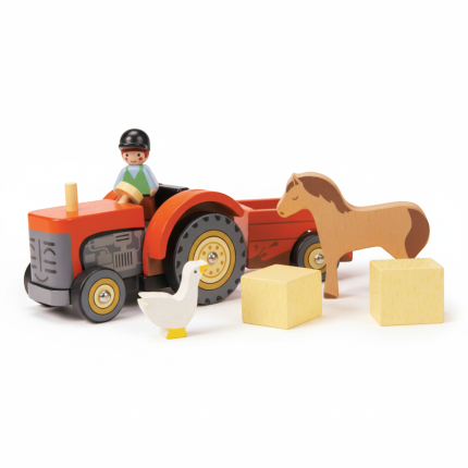 Drewniany traktor z przyczepą i akcesoriami /  Tender Leaf Toys
