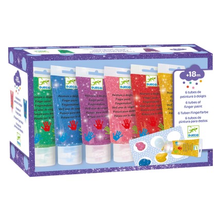 Farby do malowania palcami brokatowe, 6x 75 ml / Djeco DJ09017
