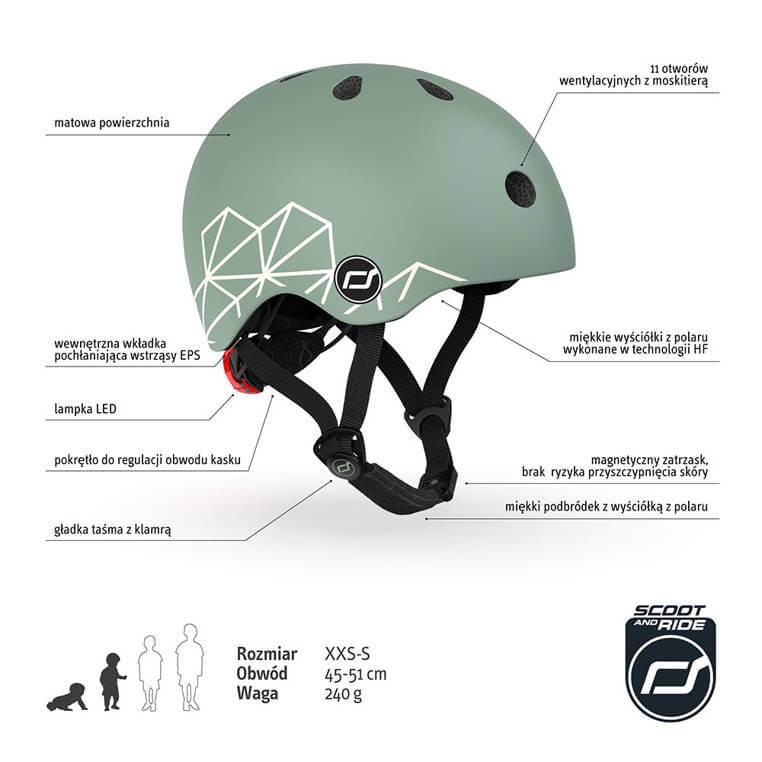 Kask XXS-S dla dzieci 1-5 lat Green Lines / Scootandride