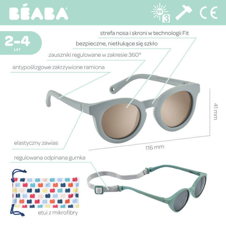 Okulary przeciwsłoneczne dla dzieci 2-4 lata Happy - Baltic blue / Beaba 930346