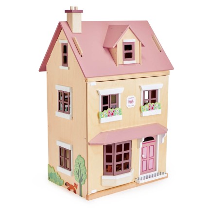 Drewniany trzypiętrowy domek dla lalek z wyposażeniem - Foxtail Villa / Tender Leaf Toys