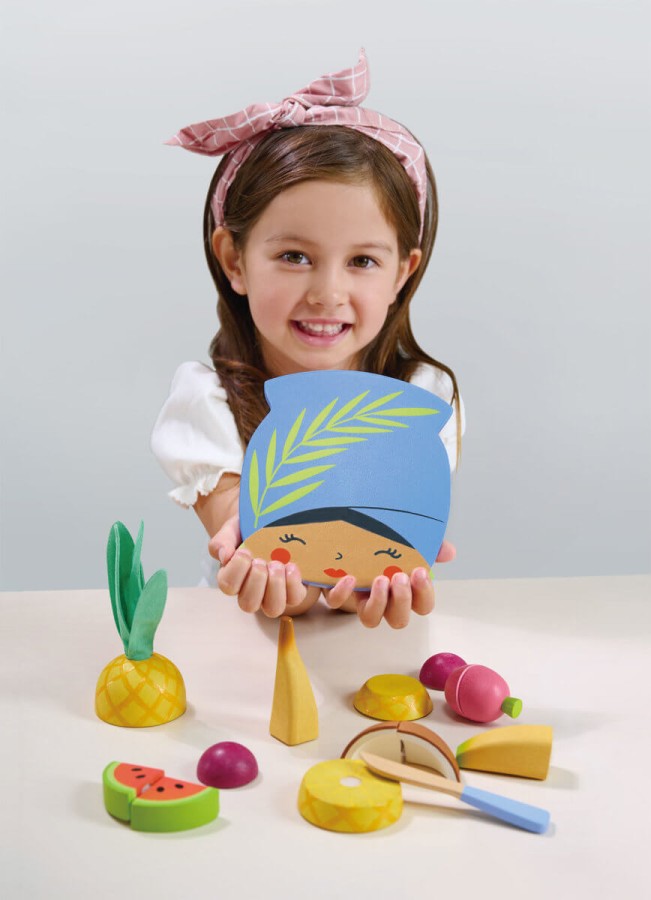 Drewniana deska z owocami tropikalnymi do krojenia / Tender Leaf Toys