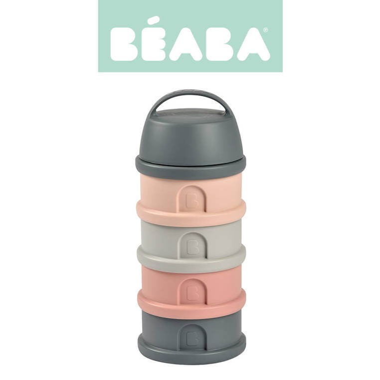 Pojemniki na mleko w proszku 4 komory mineral grey - pink  / Beaba
