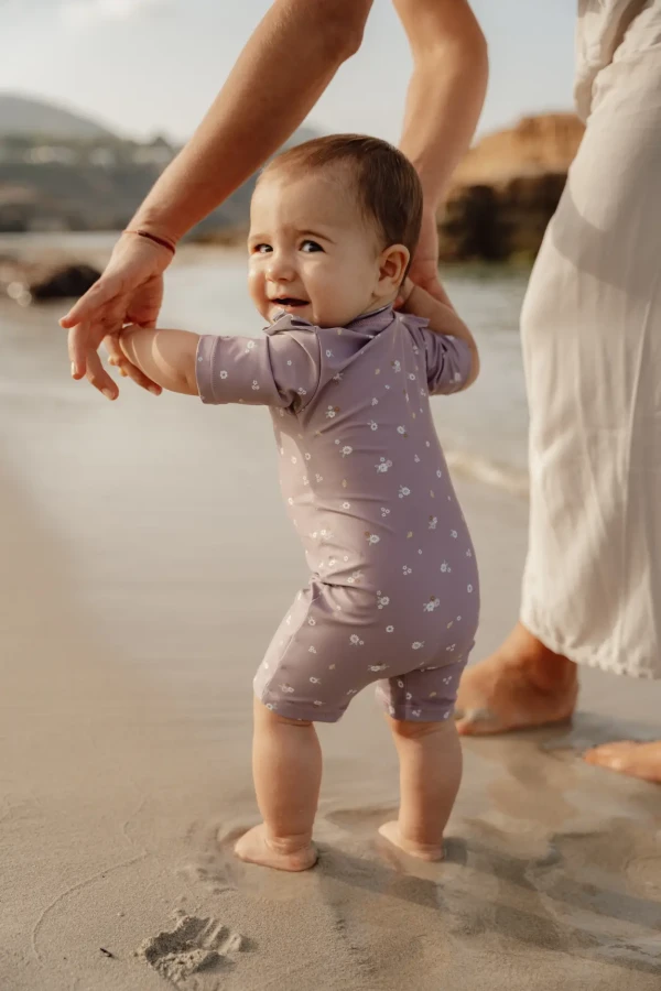 Swimsuit z rękawami Mauve Blossom / Little Dutch