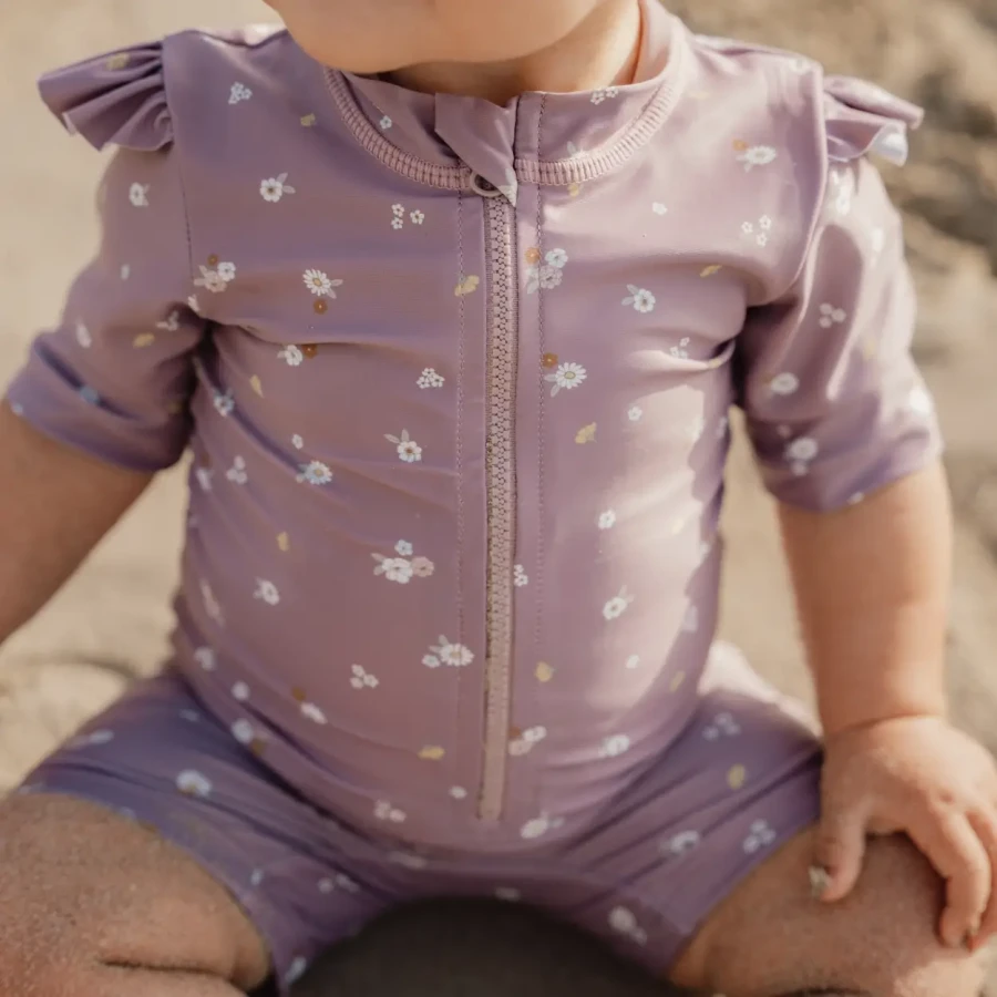Swimsuit z rękawami Mauve Blossom / Little Dutch