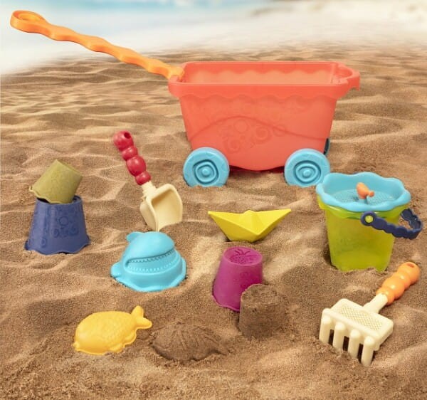 Wavey–Wagon - czerwony wózek, wagonik z akcesoriami do piasku / B.Toys