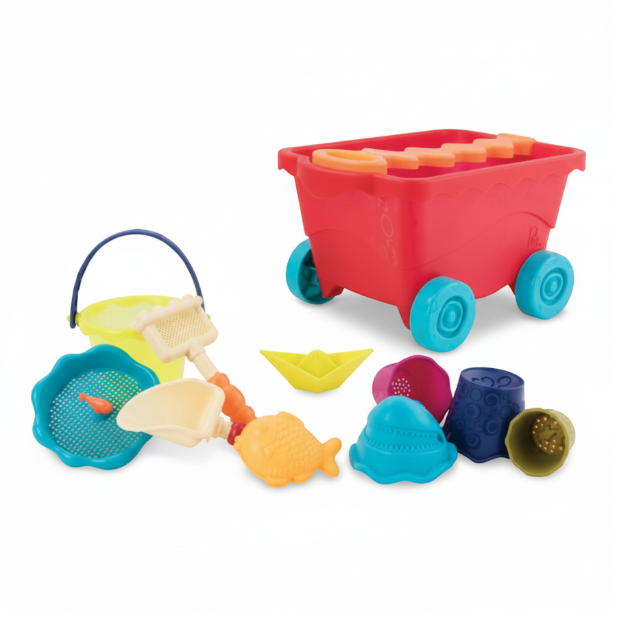 Wavey–Wagon - czerwony wózek, wagonik z akcesoriami do piasku / B.Toys
