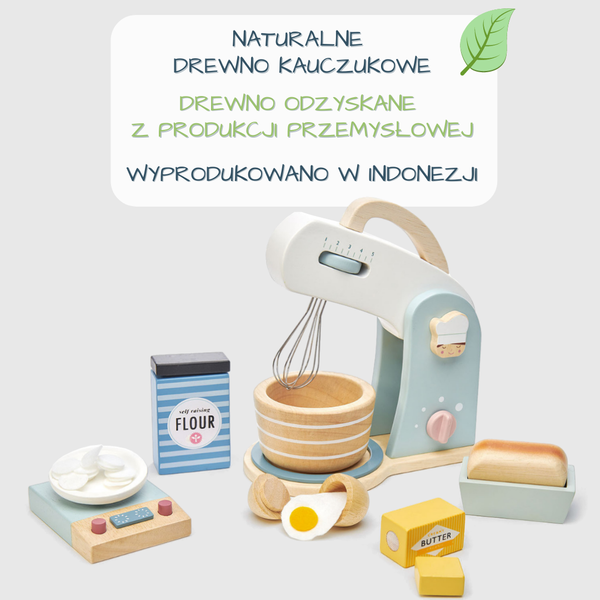 Drewniany mikser z zestawem do pieczenia, Mini Chef / Tender Leaf Toys TL8227