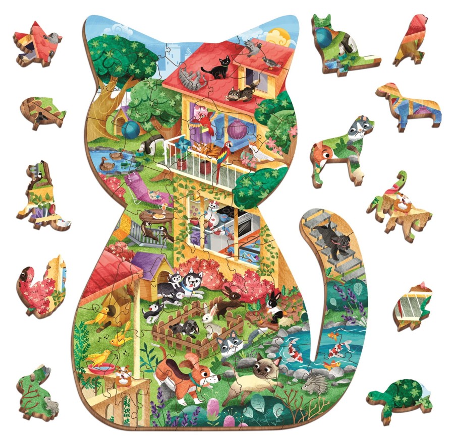 WOODY PUZZLE – drewniane puzzle konturowe – ZWIERZĘTA DOMOWE / Ludattica