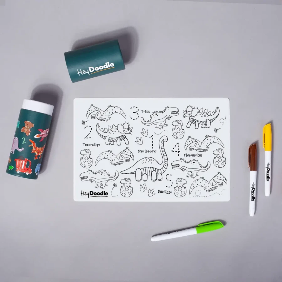Mata Silikonowa do Kolorowania A4 - Dinozaury / HeyDoodle