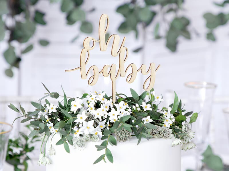 Topper drewniany Oh baby, 17cm / PartyDeco