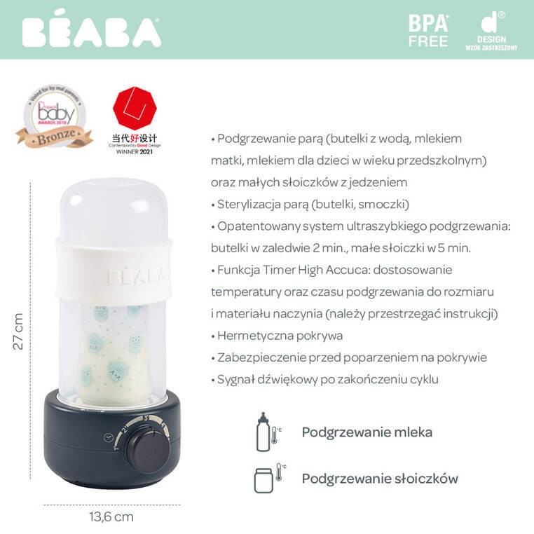 Podgrzewacz i sterylizator parowy do butelek i słoiczków Babymilk Second Night blue / Beaba