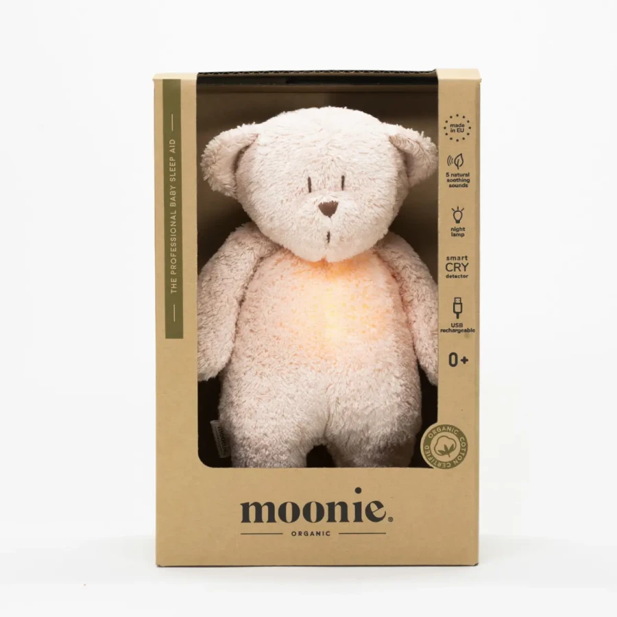 Moonie NATUR - szumiący miś z lampką - ROSE