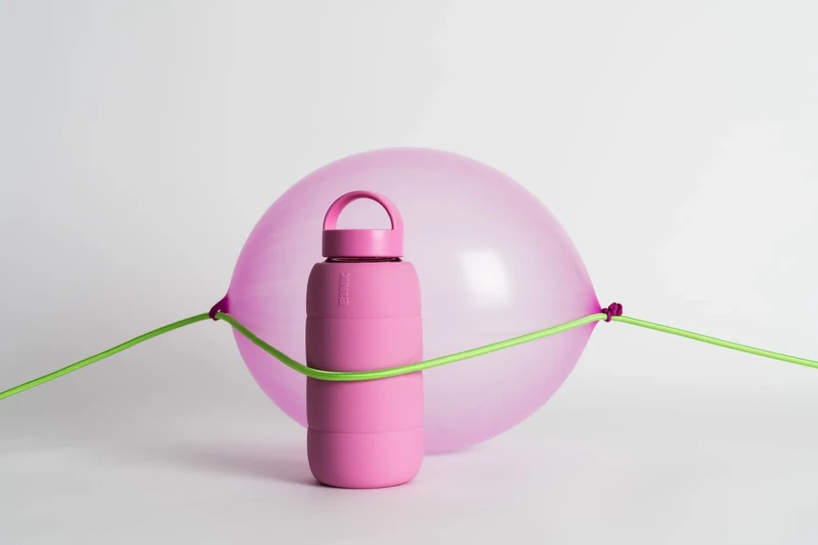 Szklana butelka do monitorowania dziennego nawodnienia Puffer Bottle - BUBBLEGUM / BINK