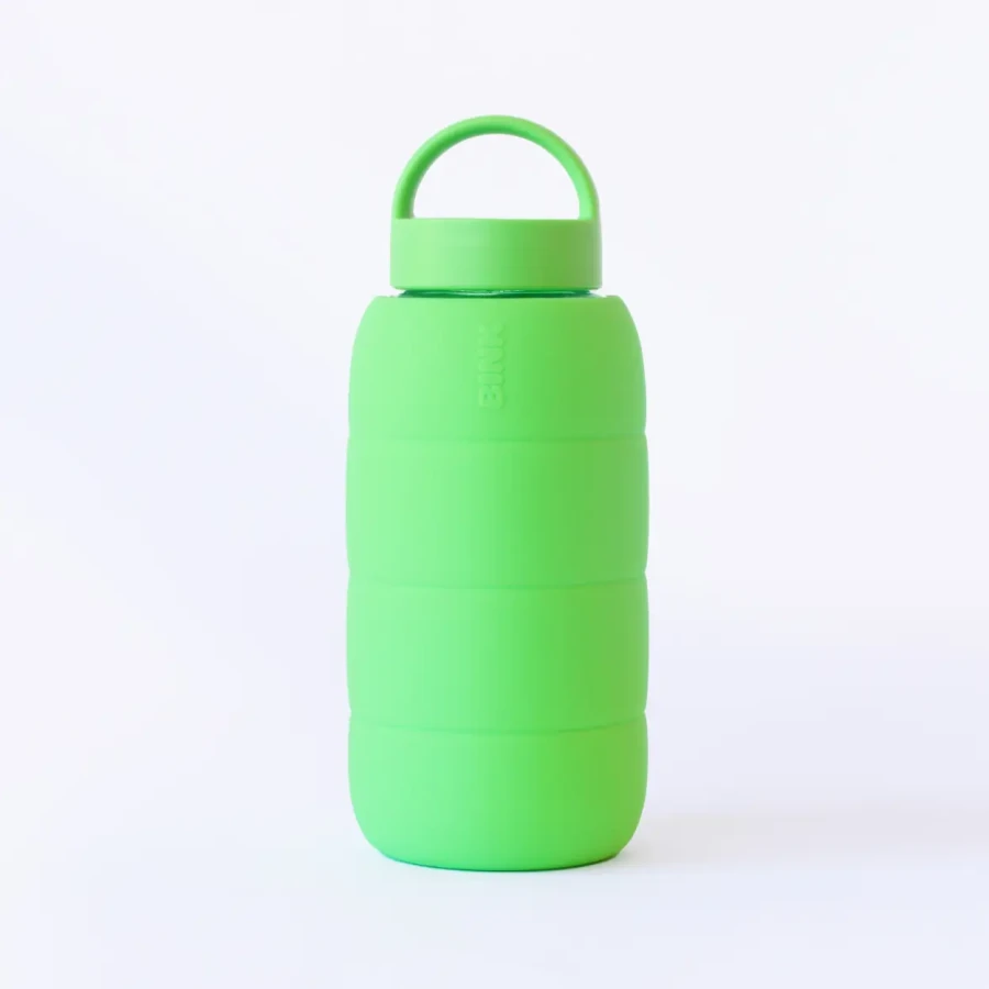 Szklana butelka do monitorowania dziennego nawodnienia Puffer Bottle - LIME / BINK