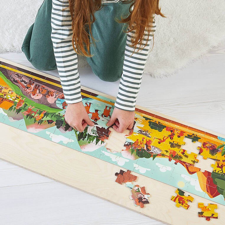 Puzzle panoramiczne w walizce Prehistoria 100 elementów / Janod