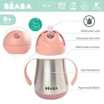 Butelka - kubek niekapek stalowa ze słomką 250 ml - old pink / Beaba