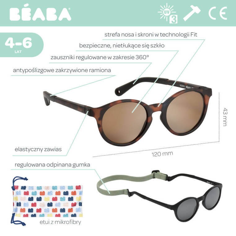 Okulary przeciwsłoneczne dla dzieci 4-6 lat, Sunrise - Dark tortoise / Beaba